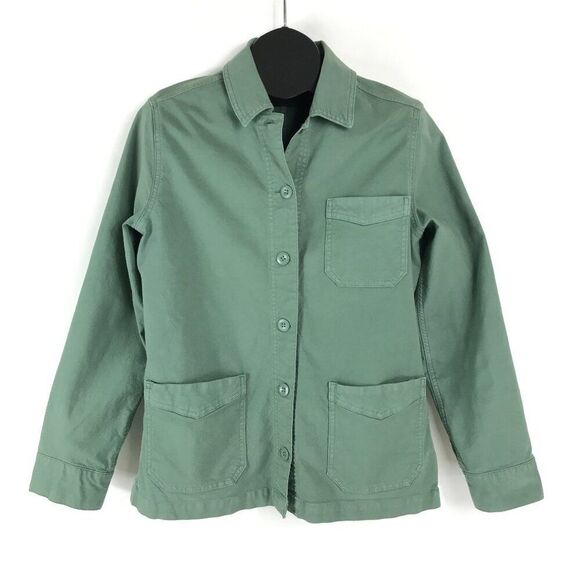 Lands' End Button Down Jacket / Shacket Women's Medium Green Pockets Stretch - Picture 1 of 14